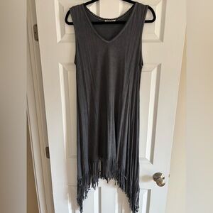 🟢SKY & SAND. Charcoal gray tank coverup with fringe. Size large.
